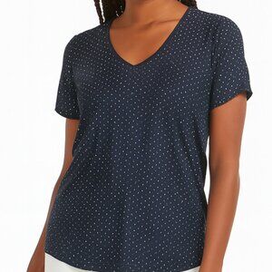 Shannon Ford NY Top - Navy with Silver Embossed Dots - Size Small - EUC